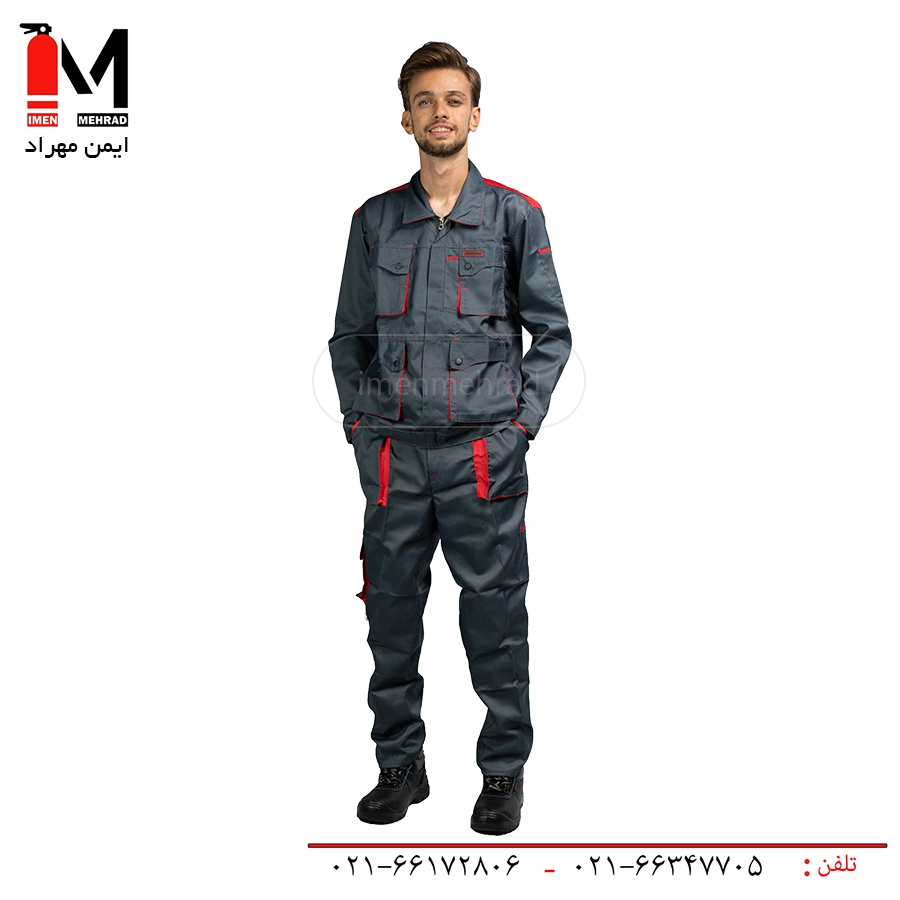 Jacket, trousers, Tick Max set work, red gray color -1 کاپشن شلوار طرح تیک مک ست ورک رنگ طوسی قرمز -1
